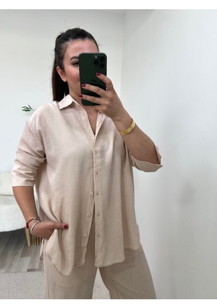 Krem Bermuda Kol Salaş Gömlek