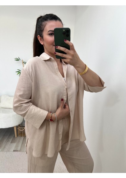 Krem Bermuda Kol Salaş Gömlek