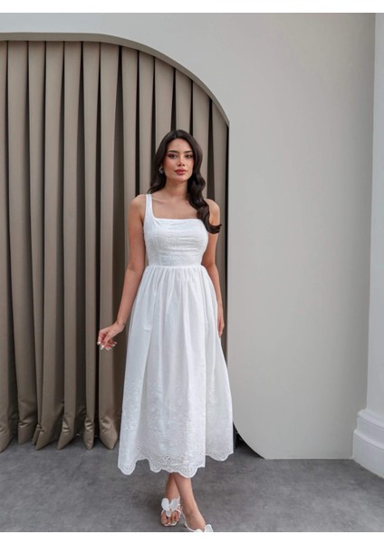 Kare Yaka Fisto Midi Elbise fiyatları