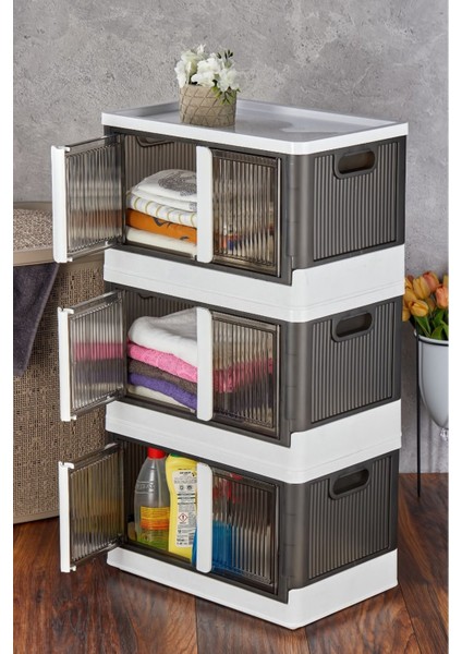 Çok Amaçlı Kapaklı Portatif Istiflenebilir Organizer Dolap 3'lü