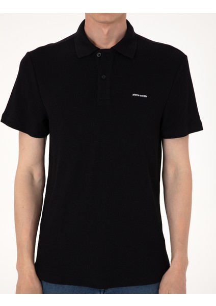 Erkek Siyah Slim Fit Örme Dokulu Polo Yaka Tişört 50309946-VR046