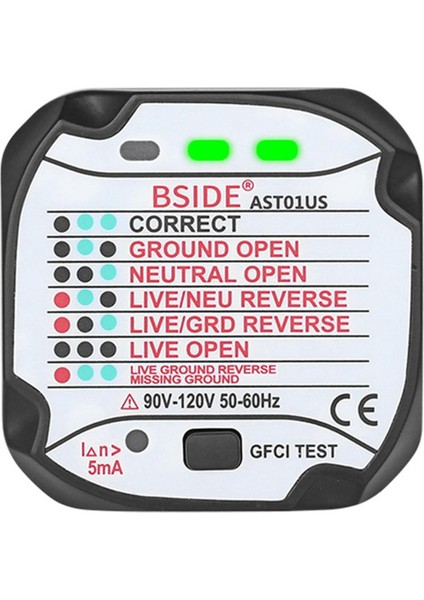 Bsıde 1 Adet AST01US Soket Test Cihazı Otomatik Elektrik Devresi Polarite Gerilim Dedektörü Duvar Fişi Kesici Bulucu Abd Plug (Yurt Dışından)