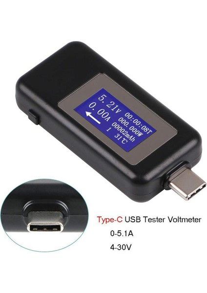Keweısı Tip-C USB Metre Test Cihazı Güç Ölçer USB Multimetre Gerilim ve Akım Test Cihazı 0-5.1A 4-30V USB Güç Test Cihazı Test Cihazı Ekran Kapasitesi Gerilim Akım Dedektörü (Siyah) (Yurt Dışından)