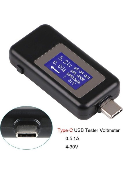 Keweısı Tip-C USB Metre Test Cihazı Güç Ölçer USB Multimetre Gerilim ve Akım Test Cihazı 0-5.1A 4-30V USB Güç Test Cihazı Test Cihazı Ekran Kapasitesi Gerilim Akım Dedektörü (Siyah) (Yurt Dışından) modelleri