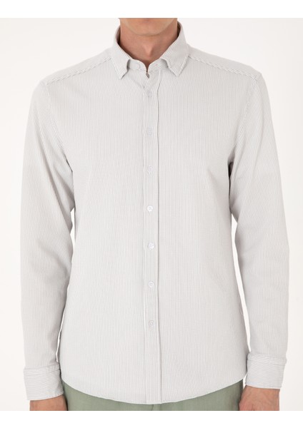 Erkek Gri Slim Fit Çizgili Uzun Kollu Gömlek 50307162-VR024