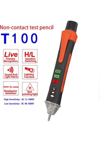 Temassız Voltaj Test Cihazı 12V-1000V Temassız Ac Voltaj Dedektörü Devre Test Cihazı Elektrik Gösterge Kalemi El Feneri Bip Sesi (Yurt Dışından)