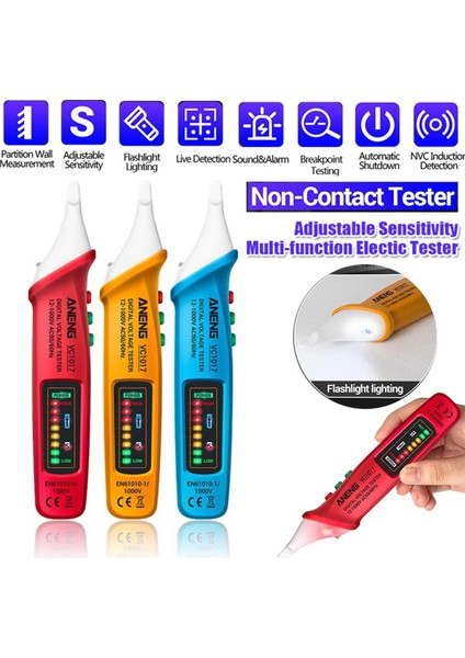 Ac Gerilim Dedektörü Test Cihazı Ölçer 12V-1000V Temassız Voltmetre Kalem Elektrik Göstergesi Test Kalemi LED Gerilim Ölçer Ses Işığı Alarmı ile Çok Fonksiyonlu Kalem Test Cihazı (Yurt Dışından)