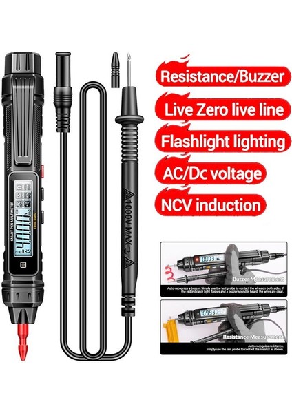 Dijital Multimetre Kalem Test Cihazı Ac/dc Gerilim Ölçer Canlı Sıfır Hattı Dedektörü Buzzer Ohm Test Cihazı Kalem (Pil Yok) (Yurt Dışından)