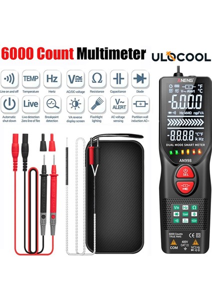 Otomatik Dijital 6000 Sayım Profesyonel Multimetre Elektrikli Otomatik Değişen Ac/dc Voltmetre Sıcaklık Ohm Hz Dedektör Aracı (Pil Yok) (Yurt Dışından)