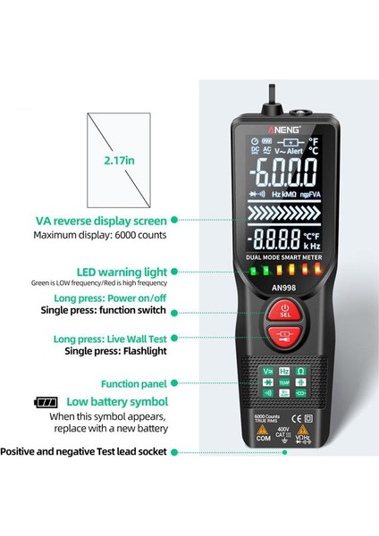 Otomatik Dijital 6000 Sayım Profesyonel Multimetre Elektrikli Otomatik Değişen Ac/dc Voltmetre Sıcaklık Ohm Hz Dedektör Aracı (Pil Yok) (Yurt Dışından) modelleri