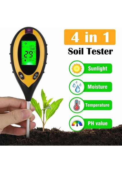 LCD Dijital 4 In 1 Toprak Ph Test Cihazı Nem Ölçer Toprak Sıcaklığı Test Cihazı Toprak Güneş Işığı Monitörü Higrometre Ph Bitki Çiçek Ölçer Toprak Analizi Test Cihazı (Yurt Dışından)