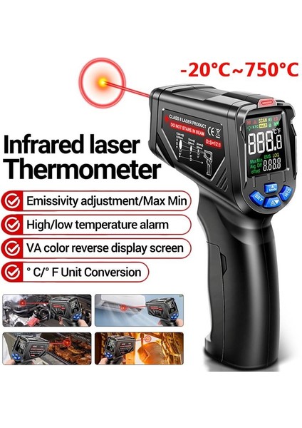 Aneng TH06 Kızılötesi Sıcaklık Tabancası Va Ters Ekran Termometresi 0.1 ~ 1.00 Ayarlanabilir Endüstriyel Dedektör Sensörü Enstrüman Aracı (Yurt Dışından)