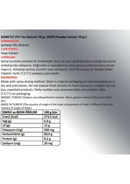 Şerbetçi Otu Toz Ekstresi (Humulus Lupulus)70 gr Cam Kavanoz fiyatları