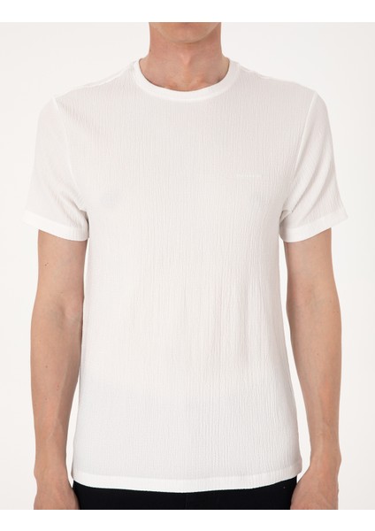 Erkek Ekru Slim Fit Tişört 50306802-VR019