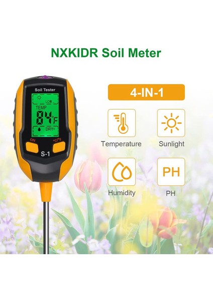 Toprak Ph Ölçer, 4'ü 1 Arada Toprak Test Cihazı Nemi, Ph/sıcaklık/ışıklı Dijital Bitki Nem Ölçer, Toprak Nemi Ölçer (Yurt Dışından)