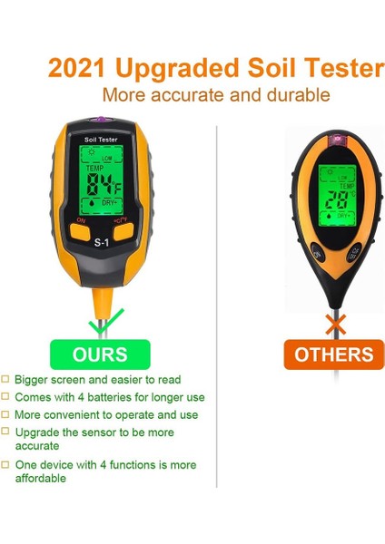 Toprak Ph Ölçer, 4'ü 1 Arada Toprak Test Cihazı Nemi, Ph/sıcaklık/ışıklı Dijital Bitki Nem Ölçer, Toprak Nemi Ölçer (Yurt Dışından) indirimleri