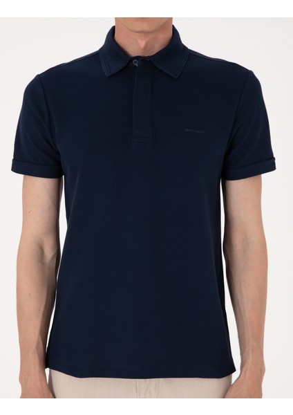 Erkek Lacivert Slim Fit %100 Pamuk Kıvrılmaz Amerikan Pike Polo Yaka Basic Tişört 50306154-VR033
