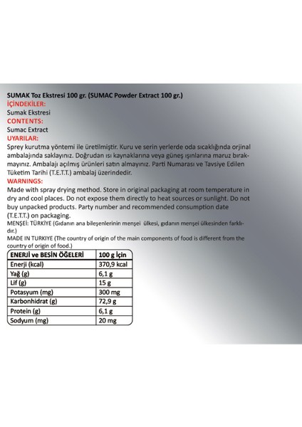 Sumak Toz Ekstresi 100 Gr. Cam Kavanoz fiyatları