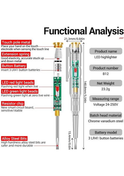 Temassız Akıllı Gerilim Test Cihazı Kalem Indüksiyon Test Cihazı Kalem Voltmetre Devre Test Cihazı Elektrikli Tornavida Gösterge Aracı (Yurt Dışından)