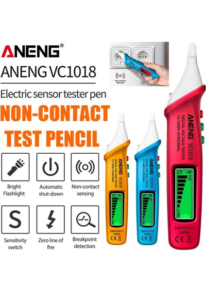 Temassız LCD Dijital Gerilim Test Cihazı 12V-1000V Çok Fonksiyonlu Kalem Test Cihazı Ac/dc Gerilim Dedektörü Ölçer Ses Işığı Alarmı ile Elektrik Sürekliliği Pil Test Kalemi (Yurt Dışından)
