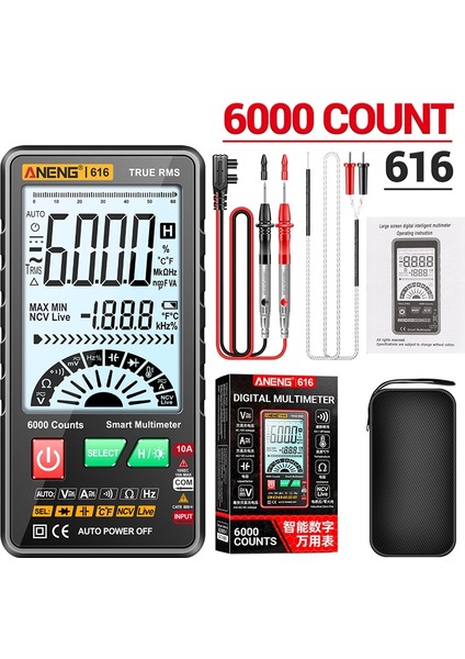 Büyük Ekran Dijital Multimetre 6000 Sayım Evrensel Metre Elektrik Test Cihazı Multitester Ac/dc Voltmetre Ampermetre Diyot Kapasite Direnç Ölçer (Yurt Dışından)