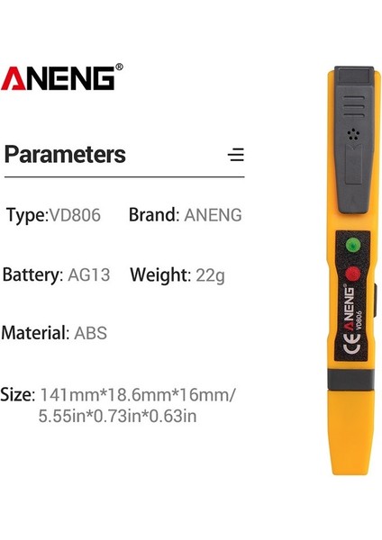 Aneng VD806 Ac/dc Gerilim Dedektörü Elektrikli Temassız Kalem Test Cihazı Süreklilik Pil Test Kalemi Ses Işığı Alarmı ile (Yurt Dışından) indirimleri