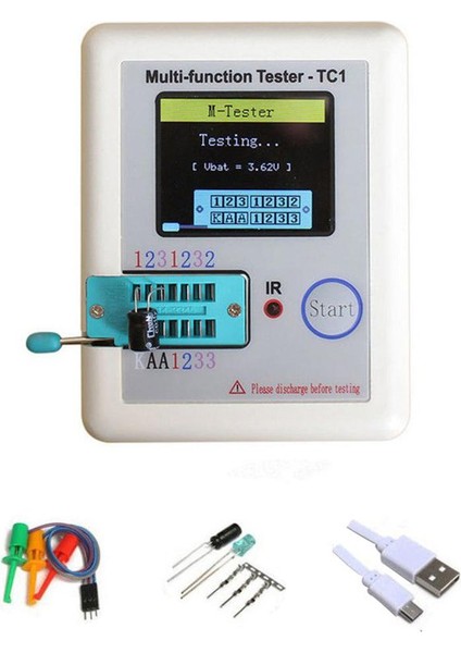 Çok Fonksiyonlu Transistör Test Cihazı Lcr-Tc1 Tam Renkli Grafik Ekran Pilli Tft Diyot Üçlü Kapasitans Ölçer - Beyaz (Yurt Dışından)