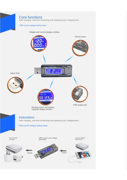 Dc Mobil Güç Şarj Akımı Gerilim Dijital Monitör USB Test Cihazı Akım 0-3A Gerilim 4-20V Test Cihazı (Yurt Dışından)