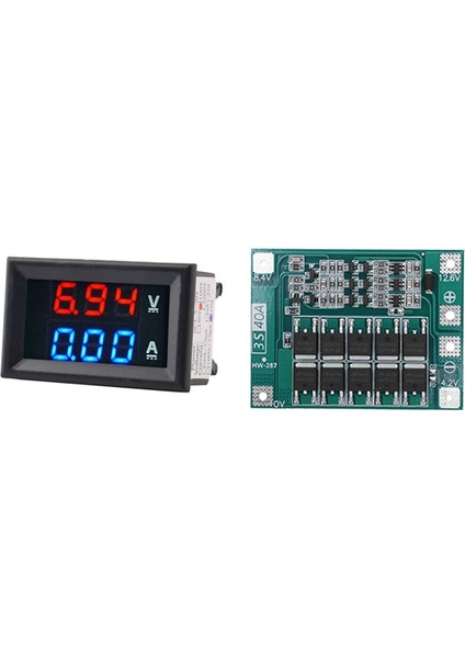 Dijital Gerilim Ölçer DC100V 10A Voltmetre Ampermetre ve 3s 40A 18650 Li-Ion Lityum Şarj Koruma Levhası (Yurt Dışından)