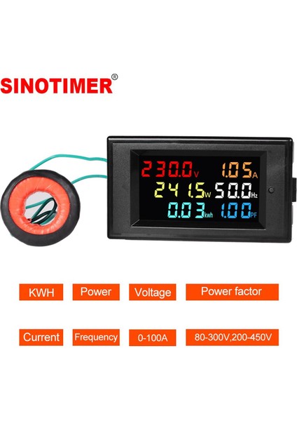LCD Dijital Panel Wattmetre Wer Metre Gerilim Voltmetre Akım Ampermetre Frekans Iç Ac 110V 220V 380V 100A (Yurt Dışından)