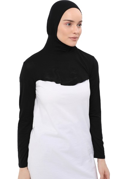 Boyunluklu Boneli Uzun Kolluk - Siyah