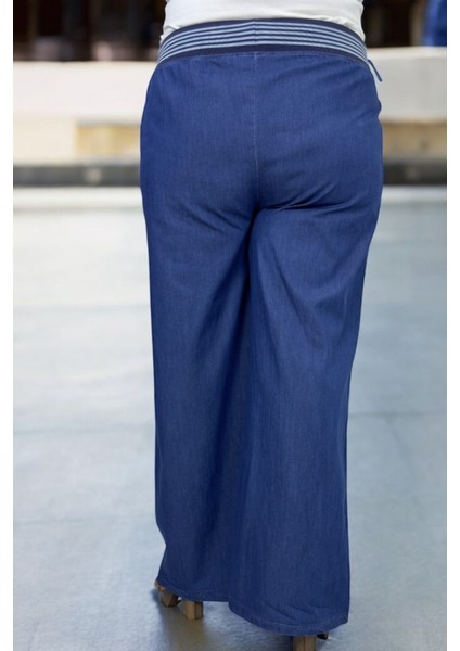 Kapamasız Beli Lastikli Ince Kot Kumaş Çımalı Büyük Beden Pantolon modelleri