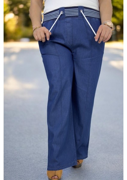 Kapamasız Beli Lastikli Ince Kot Kumaş Çımalı Büyük Beden Pantolon fırsatları