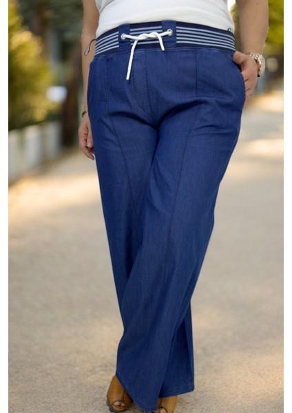 Kapamasız Beli Lastikli Ince Kot Kumaş Çımalı Büyük Beden Pantolon indirimleri