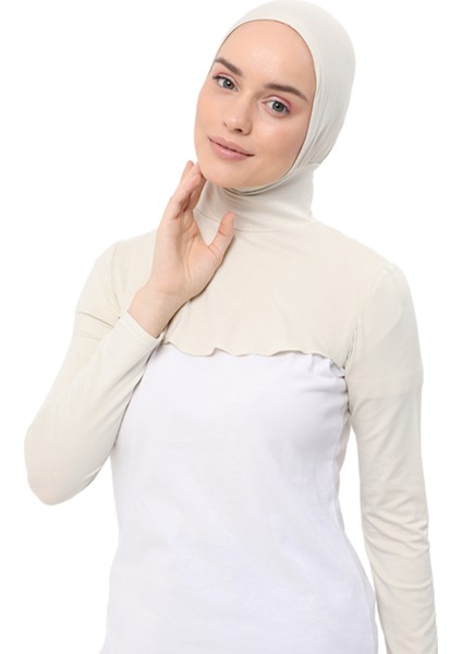 Boyunluklu Boneli Uzun Kolluk - Krem