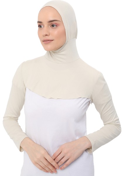 Boyunluklu Boneli Uzun Kolluk - Krem