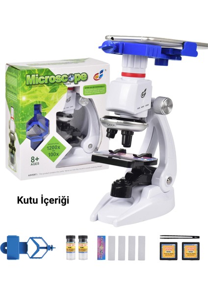 Taşınabilir LED Işıklı Mikroskop 1200X Eğitim Amaçlı Set Hazır Örnekler Hediyeli