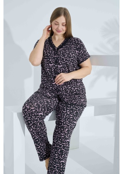 Bambu Kısa Kol Düğmeli Büyük Beden Kadın Pijama Takımı 74058 fırsatları