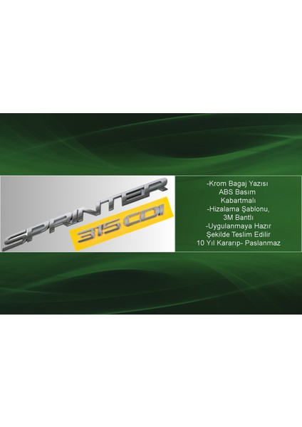 Sprinter ve 315 Cdı Krom Bagaj Yazısı Seti 2'li Takım 3m 3D Abs