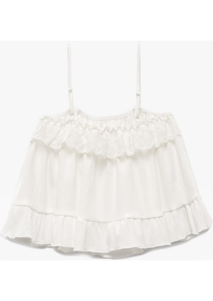 Dantel Detaylı Kare Yaka Askılı Crop Bluz fiyatları