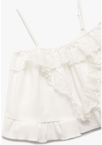 Dantel Detaylı Kare Yaka Askılı Crop Bluz modelleri