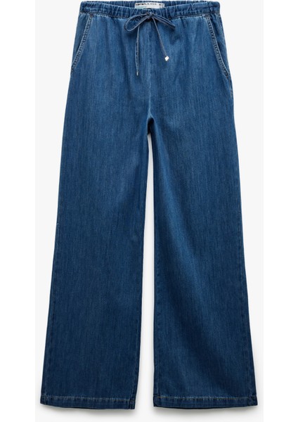 Beli Bağcıklı Pamuklu Düz Paça Cepli Jean Pantolon - Straight Jeans