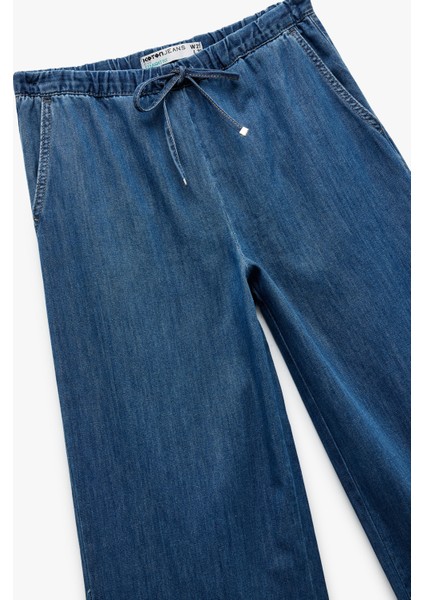 Beli Bağcıklı Pamuklu Düz Paça Cepli Jean Pantolon - Straight Jeans modelleri