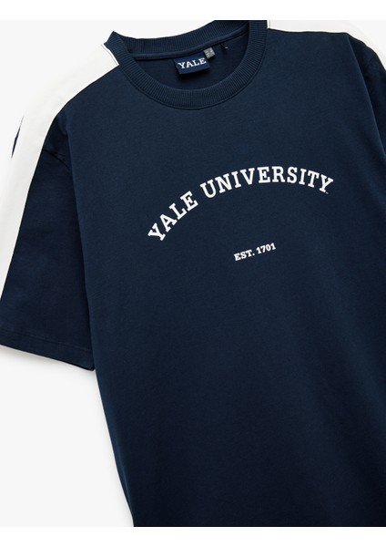Kısa Kollu Bisiklet Yaka Regular Fit Renk Kontrastlı Pamuklu Baskılı Lisanslı Yale Tişört