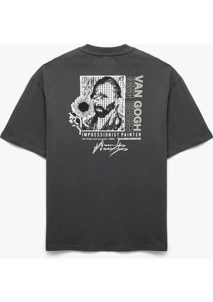 Arkası Baskılı Kısa Kollu Bisiklet Yaka Pamuklu Oversize Lisanslı Van Gogh Tişört fiyatları