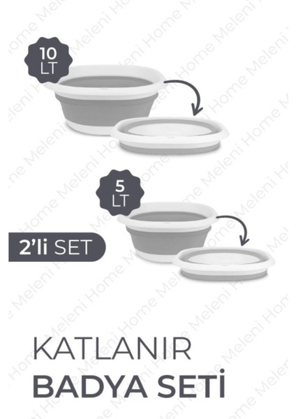 2'li Set Katlanır Badya Leğen Akordiyon Katlanabilir Badya Set 5 Lt ve 10 Lt
