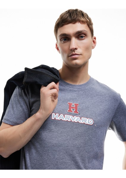 Kısa Kollu Regular Fit Bisiklet Yaka Baskılı Lisanslı Harvard Tişört