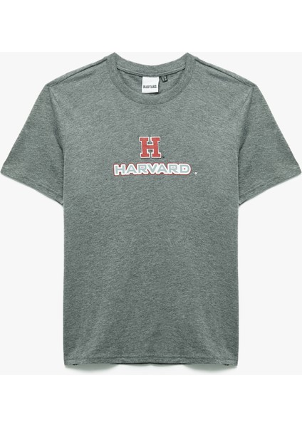Kısa Kollu Regular Fit Bisiklet Yaka Baskılı Lisanslı Harvard Tişört