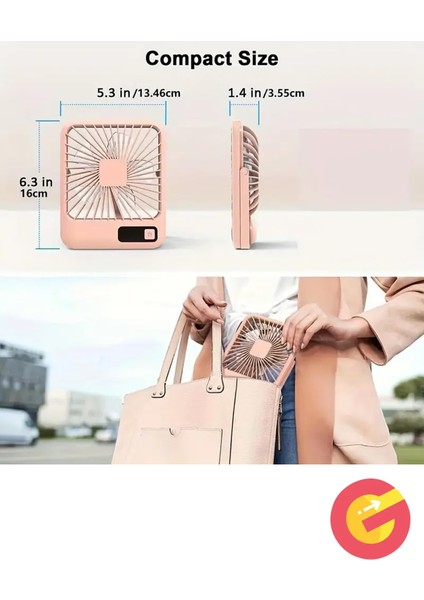 Şarjlı Sessiz Mini Fan Vantilatör, 1 Adet, 180° Ayarlanabilir, 5 Hız, Led Göstergeli, Type-C Şarj