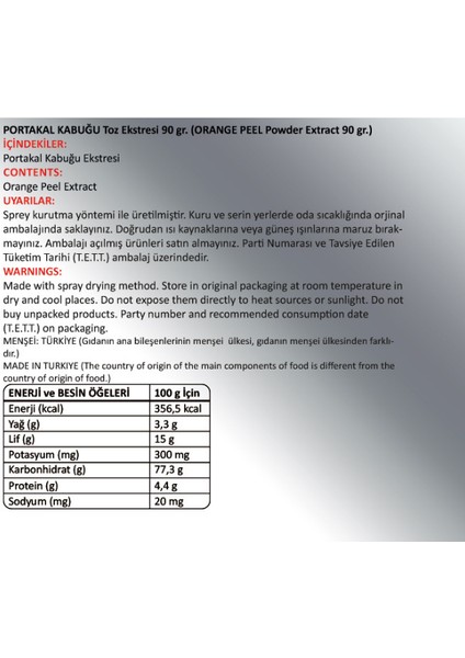 Portakal Kabuğu Toz Ekstresi (Citrus sinensis L.)90 gr Cam Kavanoz fiyatları